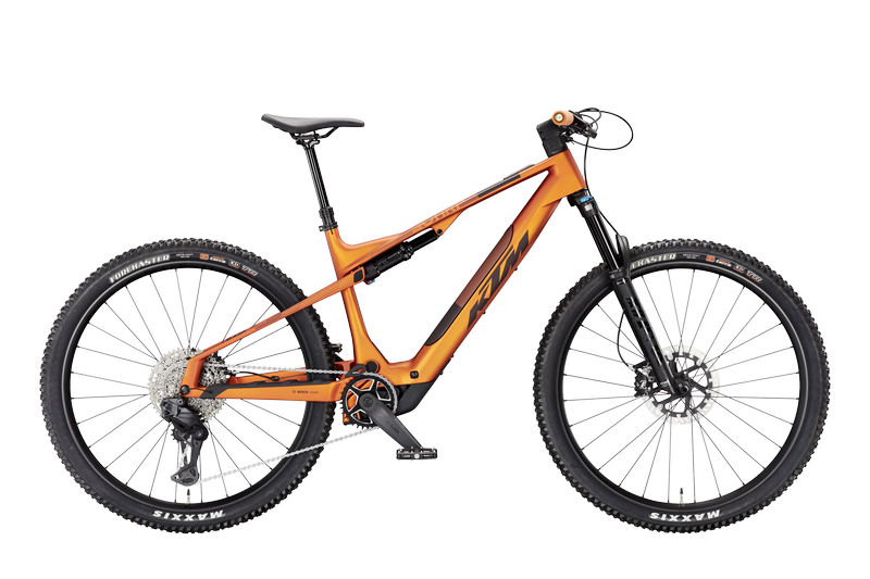 E-Mountain bike full suspended KTM Macina Scarp SX Master Di2 color arancione bruciato opaco con dettagli arancione scuro